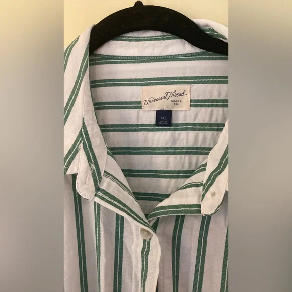 Universal Thread Green and White Long Sleeve Shirt Dress - Picture 3 of 10